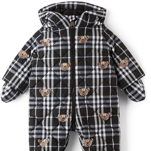 Burberry Baby River Bear Unisex Check Black & White Snowsuit 12 Mo